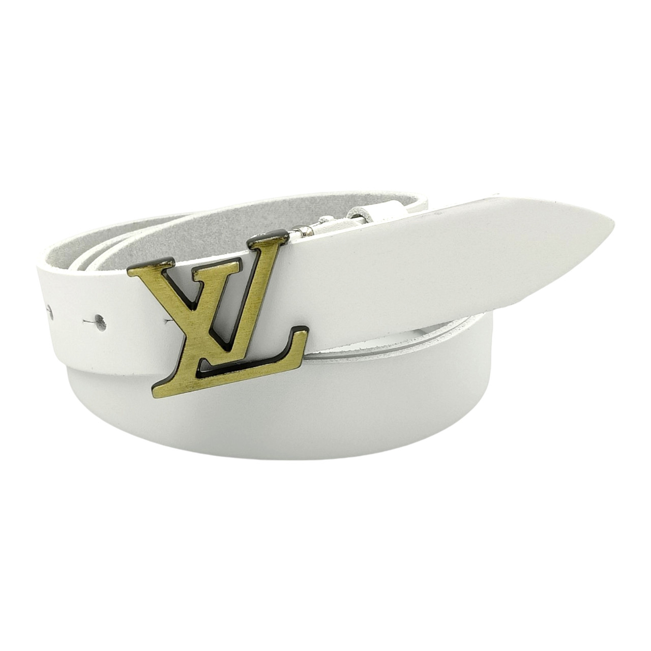 Ремінь жіночий шкіряний, білий, пряжка бронза, 30 мм