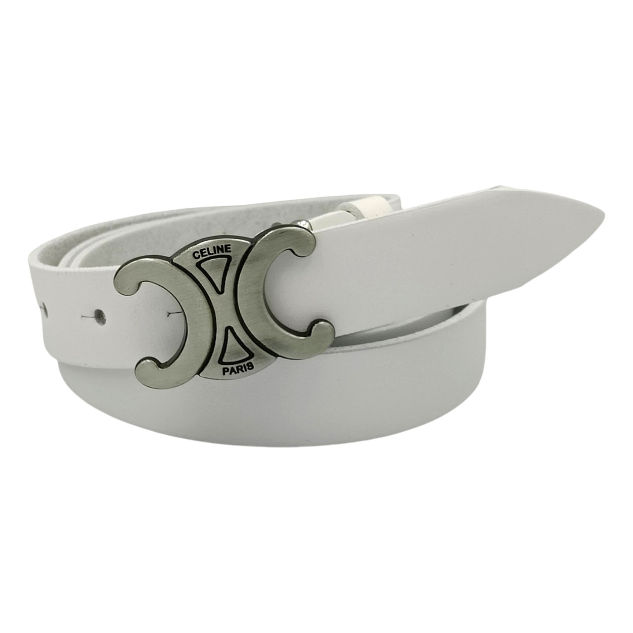 Ремінь жіночий шкіряний, білий, пряжка темне срібло, 30 мм