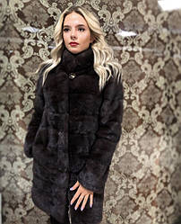 Шуба з натурального хутра норки 90 см, колір коричневий