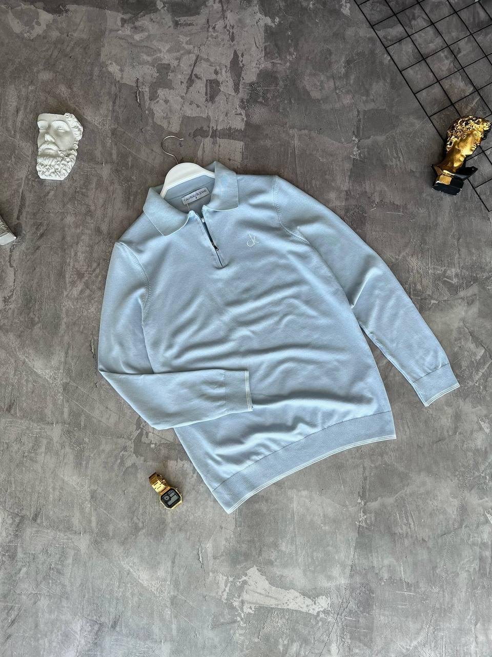 Чоловіча кофта поло CALVIN KLEIN M2055 блакитна з коміром, фото 1