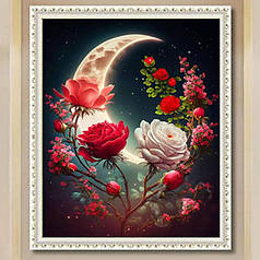 Набір алмазна мозаїка Місяць і троянди 40х30 см