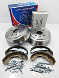 Барабан гальмівний задній (к-т 2 шт.+колодки+рем комплекти) Ланос 1,6 Нексія без маточини EuroEx Венгорія, фото 2