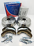 Барабан гальмівний задній (к-т 2 шт.+колодки+рем комплекти) Ланос 1,6 Нексія без маточини EuroEx Венгорія, фото 3