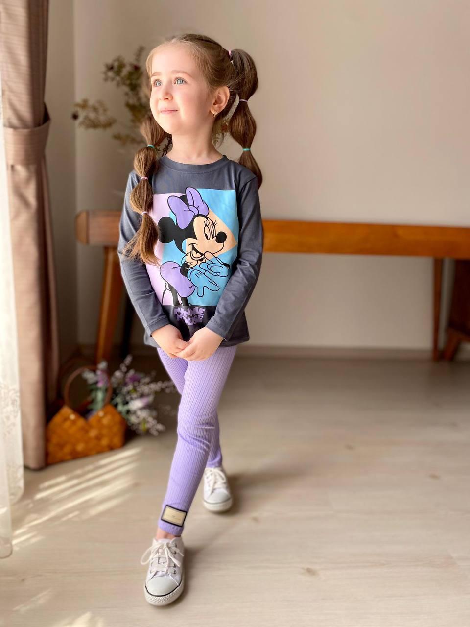 Комплект для дівчинки Minnie Туреччина лонгслів та лосини, Фіолетовий, зріст 104 см, фото 1