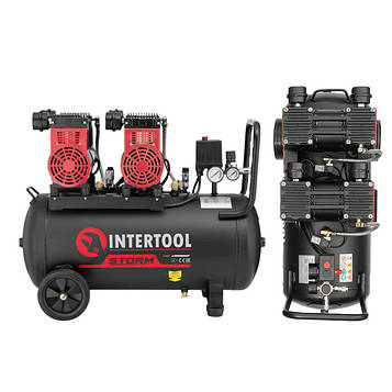 Компресор 50 л, 8атм, 320 л/хв, 1400 об/хв, малошумний, безмасляний, 4 циліндра INTERTOOL PT-0027