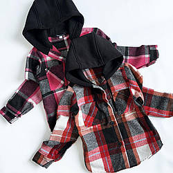 Тепла байкова сорочка з капюшоном у карту, унісекс, розміри на зріст 122 - 158