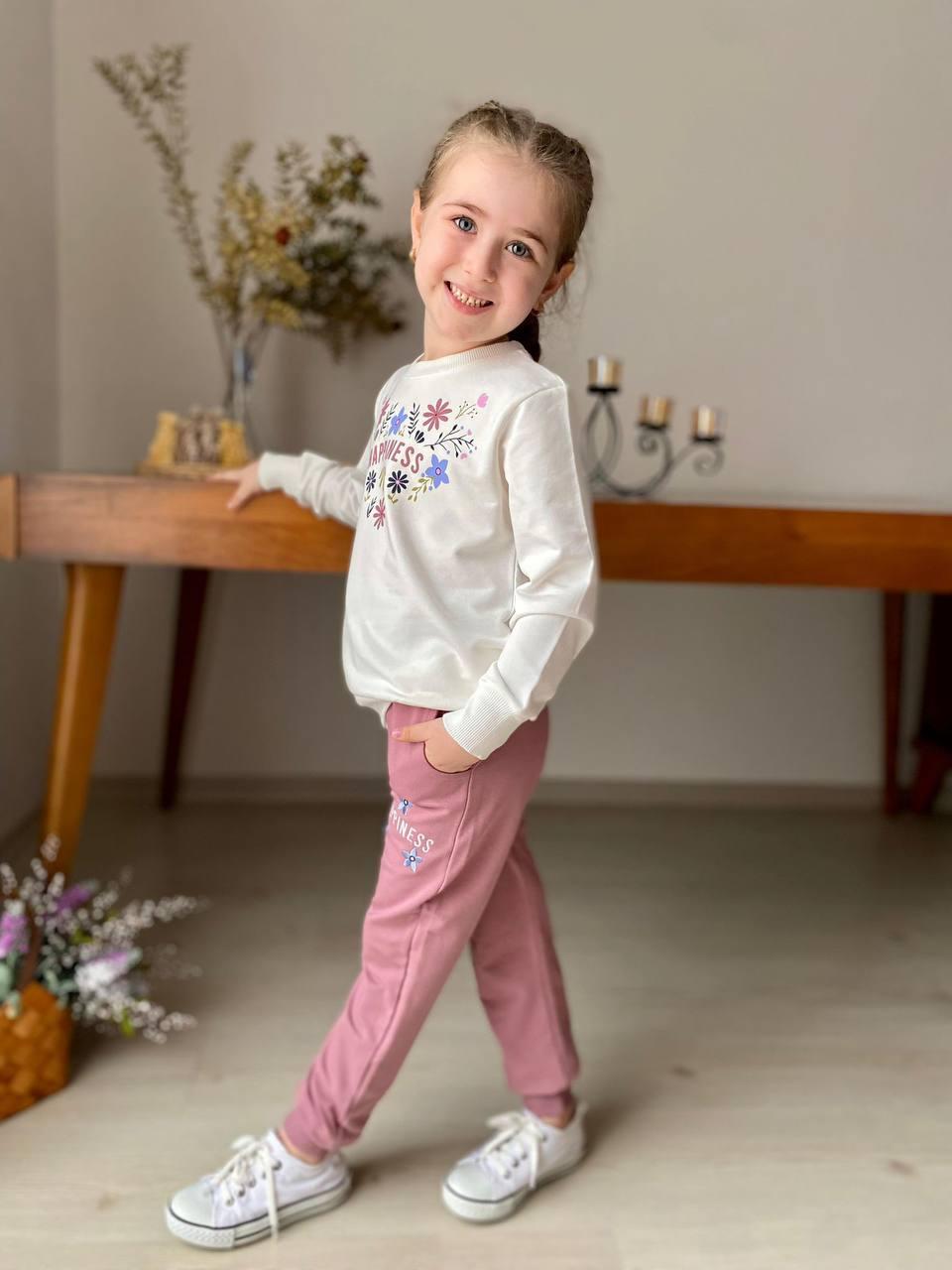 Комплект для дівчинки Happiness Koçak Туреччина, світшот та штани з квітковим принтом, Рожевий, зріст 104 см, фото 1