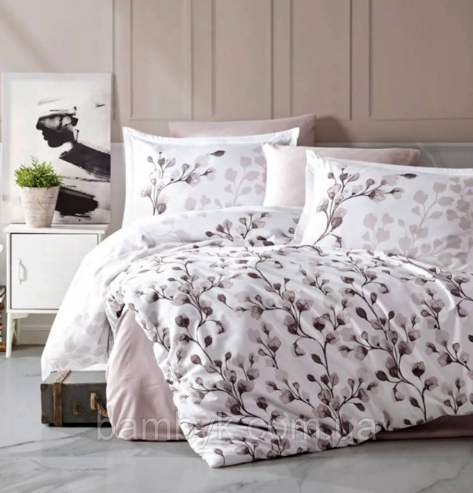 Постільна білизна Clasy "Puha V-1" сатин DeLux преміум євро-розміру бавовняна Туреччина