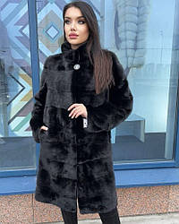 Шуба з натурального хутра норки 90 см. Колір чорний