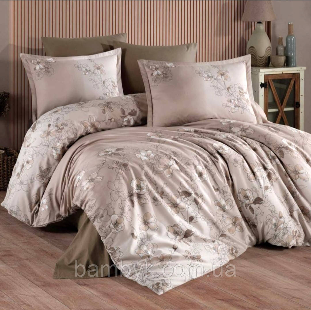 Постільна білизна Clasy "Sindarin V-1" сатин DeLux преміум євро-розміру бавовняна Туреччина, фото 1