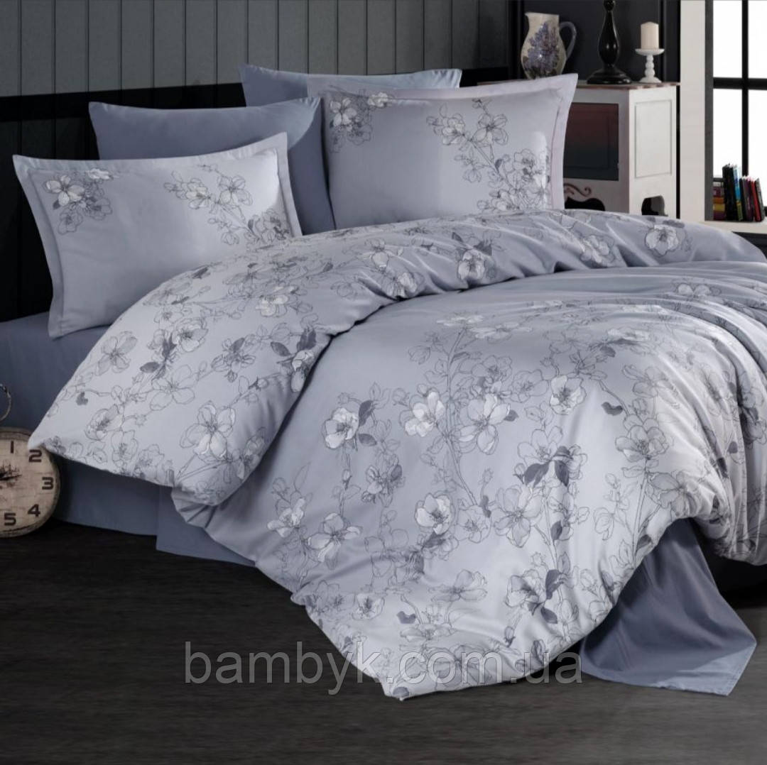 Постільна білизна Clasy "Sindarin V-2" сатин DeLux преміум євро-розміру бавовняна Туреччина, фото 1