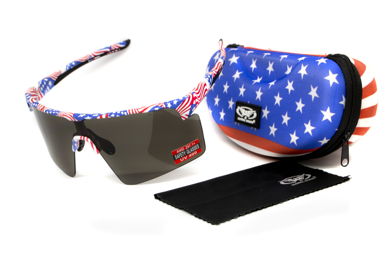 Окуляри захисні Global Vision Onyx USA Flag (gray), сірі в оправі прапор США, фото 1