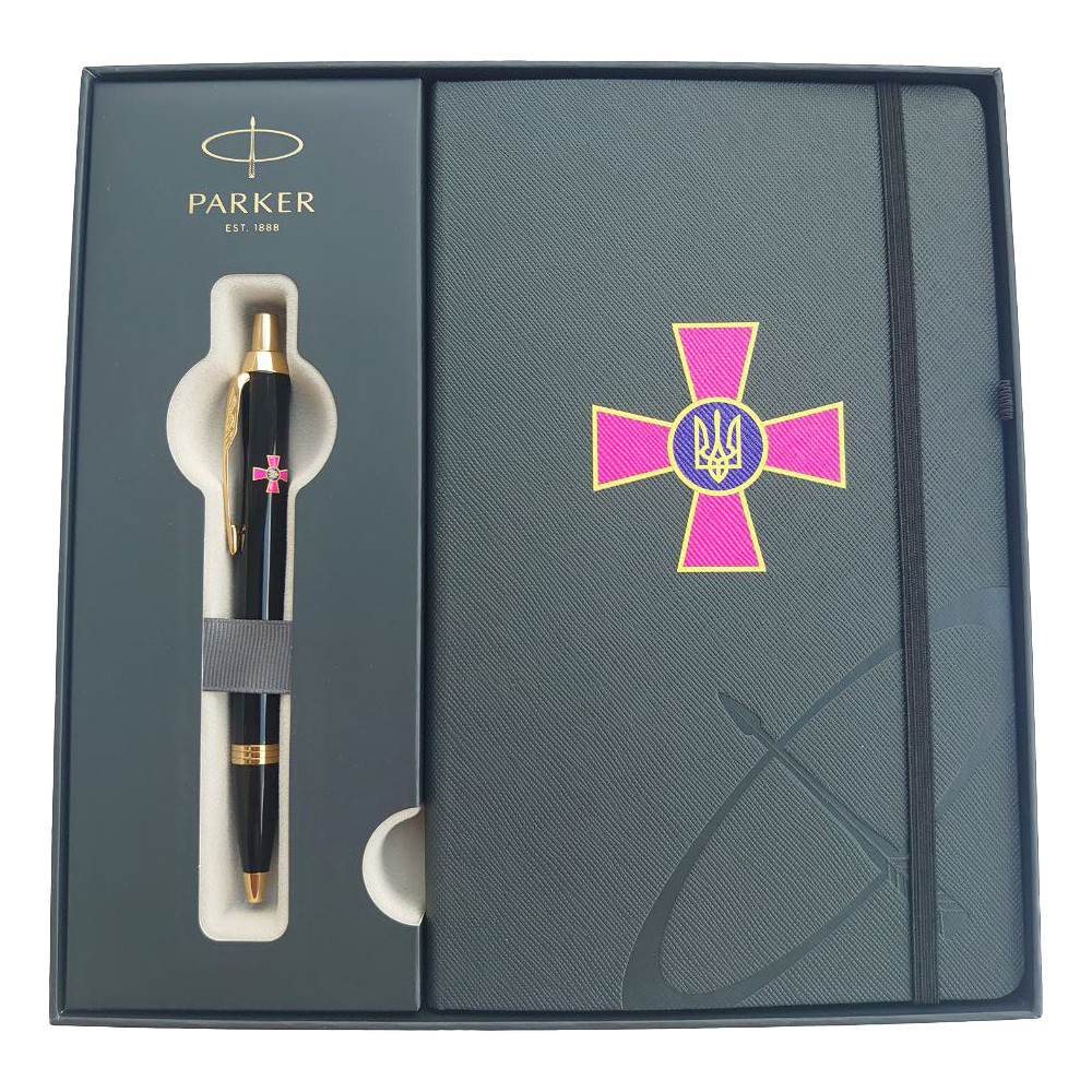 Набір Parker IM ARMY Black GT BP Емблема ЗСУ (кулькова ручка + блокнот Parker), фото 1