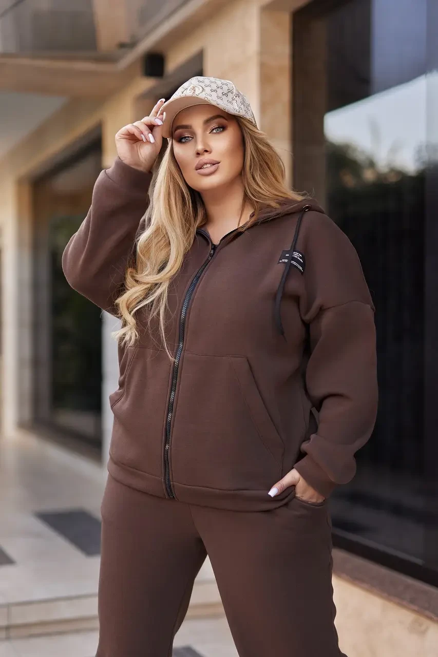 Жіночий спортивний костюм утеплений двійка шоколадного кольору