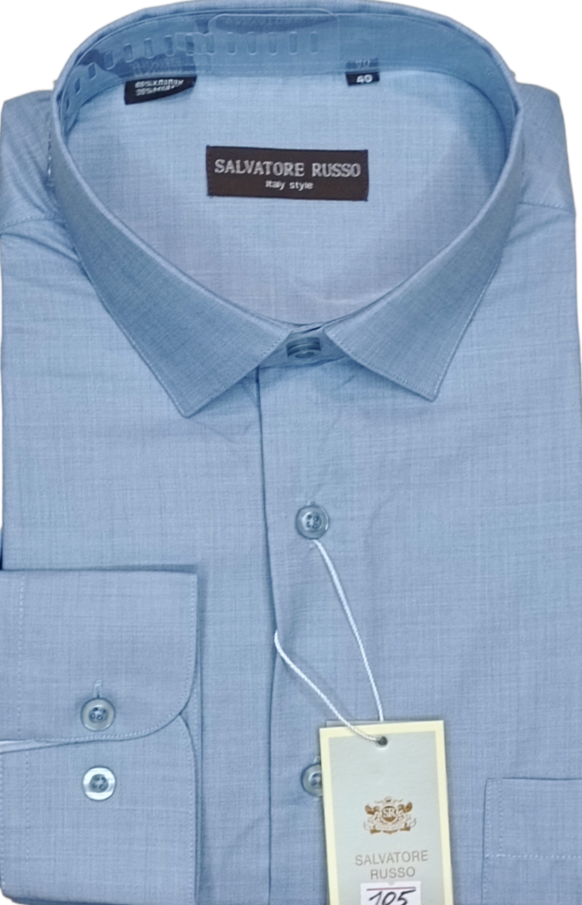 Класична однотонна чоловіча сорочка Salvatore Russo vd-0105 блакитна з довгим рукавом, ошатна, стильна