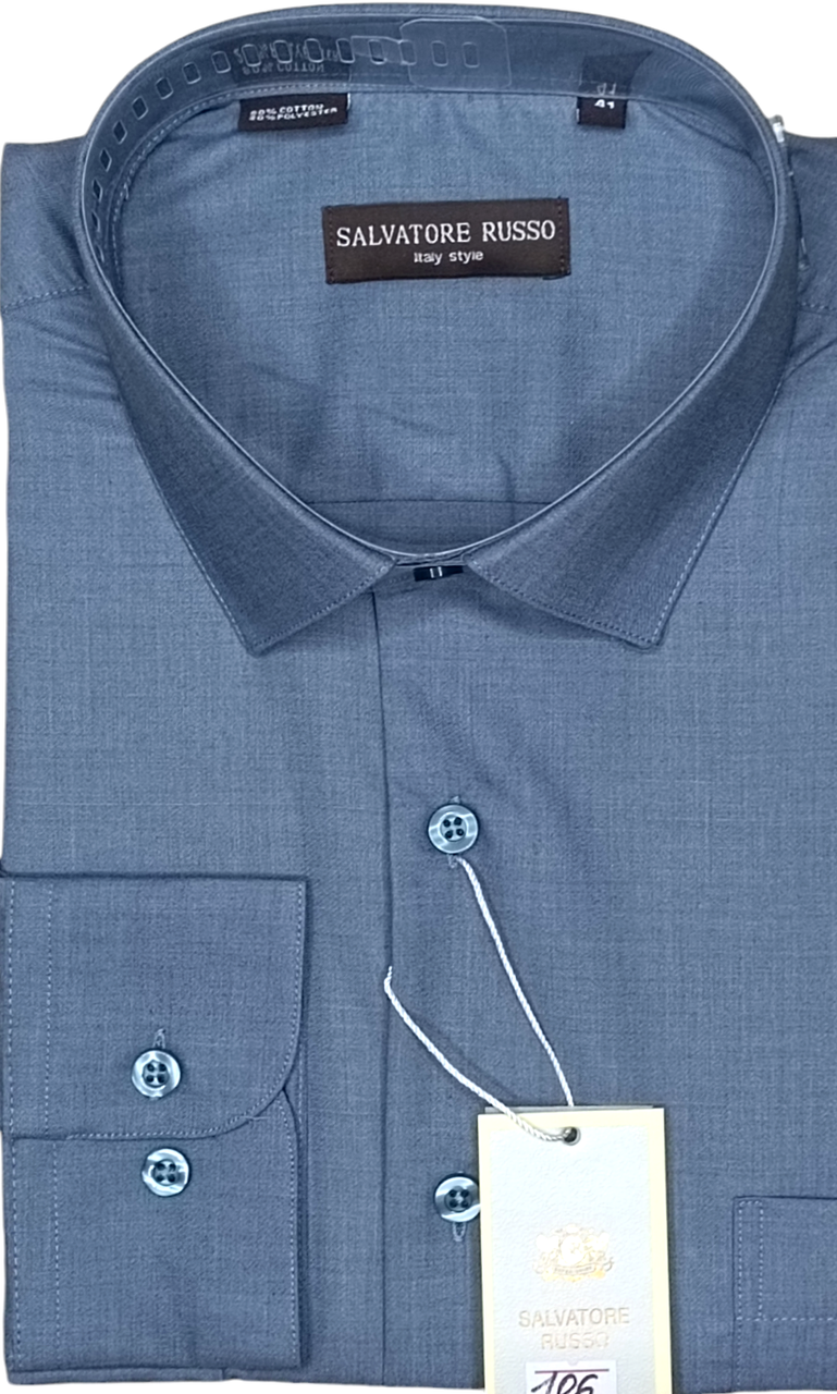 Класична однотонна чоловіча сорочка Salvatore Russo vd-0106 сіра з довгим рукавом, ошатна, стильна