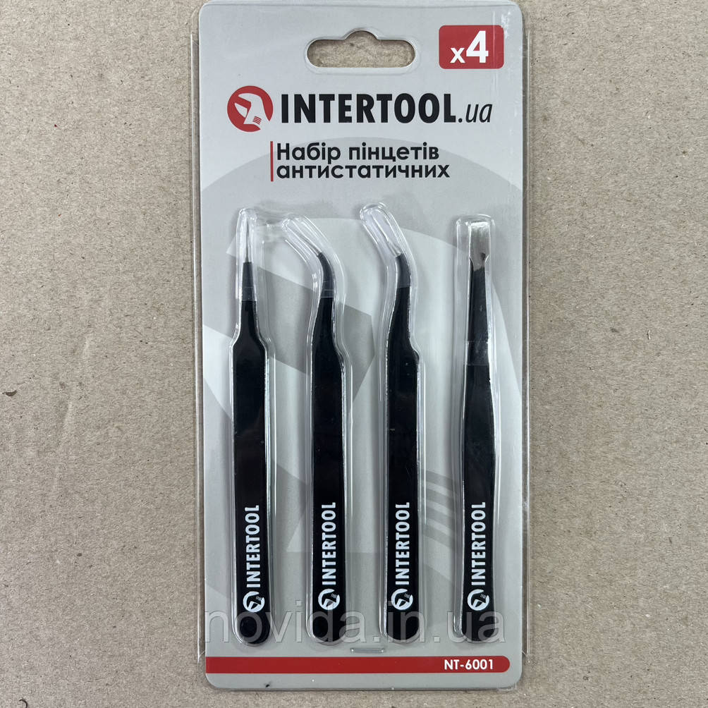 Набір антистатичних пінцетів 4 од., INTERTOOL NT-6001