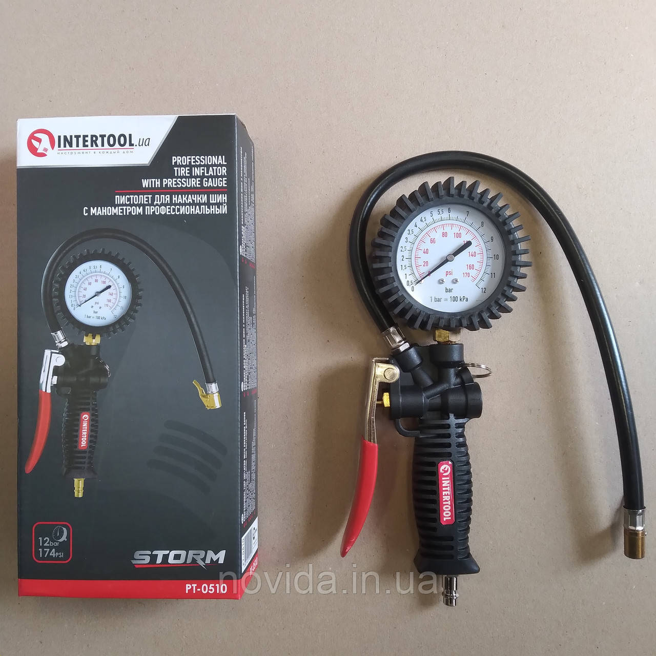 Пістолет для накачування шин з манометром професійний INTERTOOL PT-0510