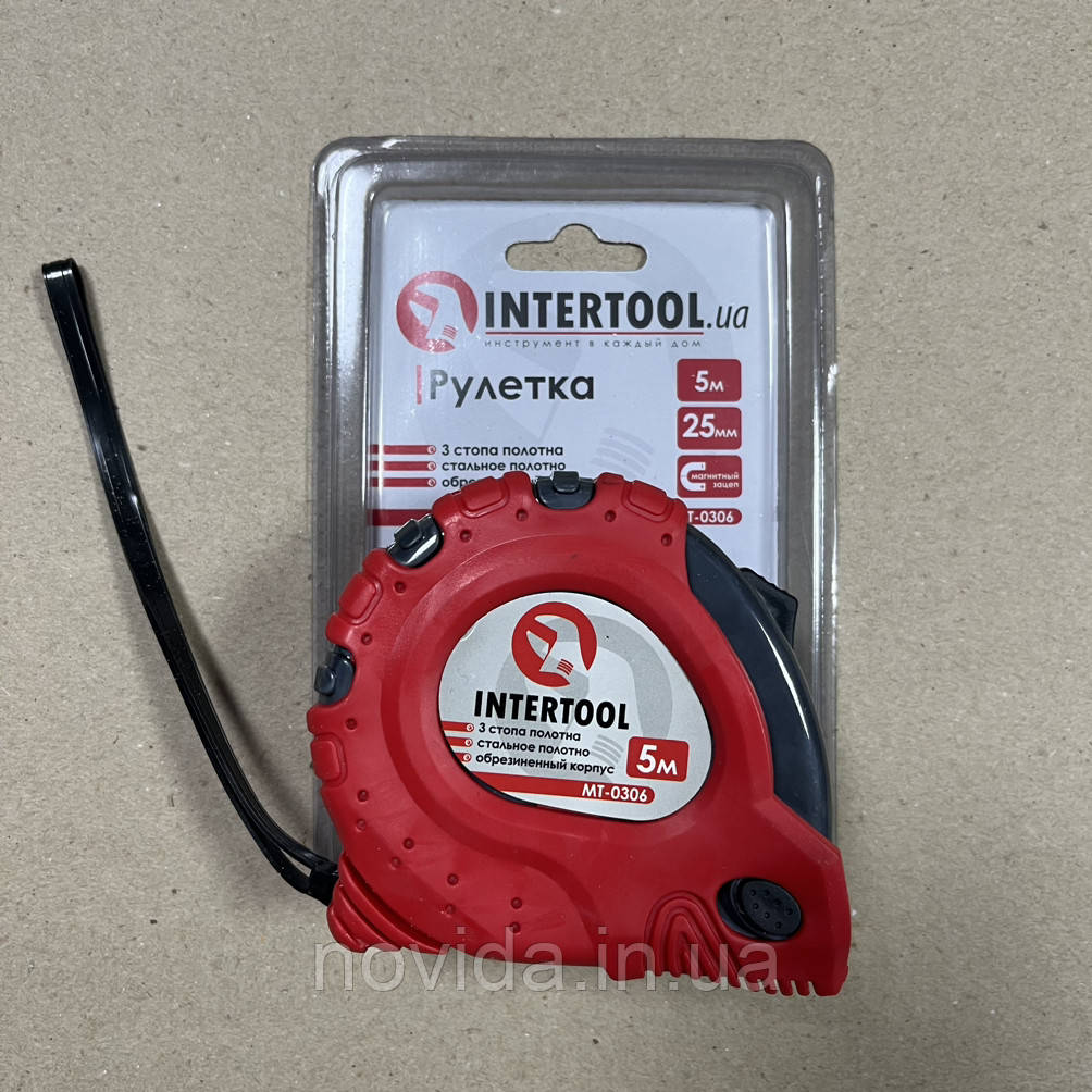 Рулетка з металевим полотном 5 м x 25 мм "Супер Магніт" blister INTERTOOL MT-0306