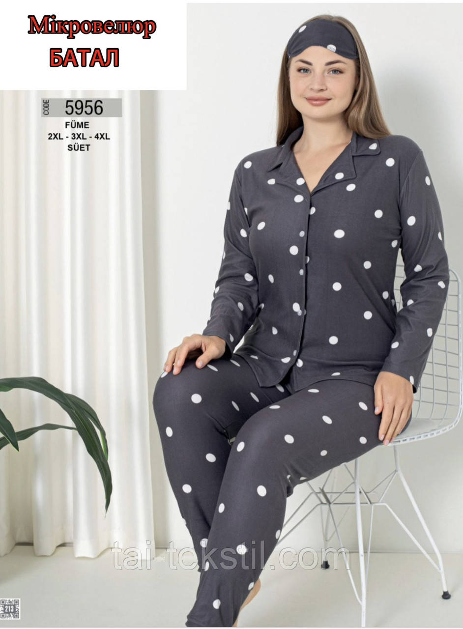 Стильна жіноча піжама сорочка+штани на PLUS SIZE якість мікровелюр Туреччина 2XL- 3XL-4XL