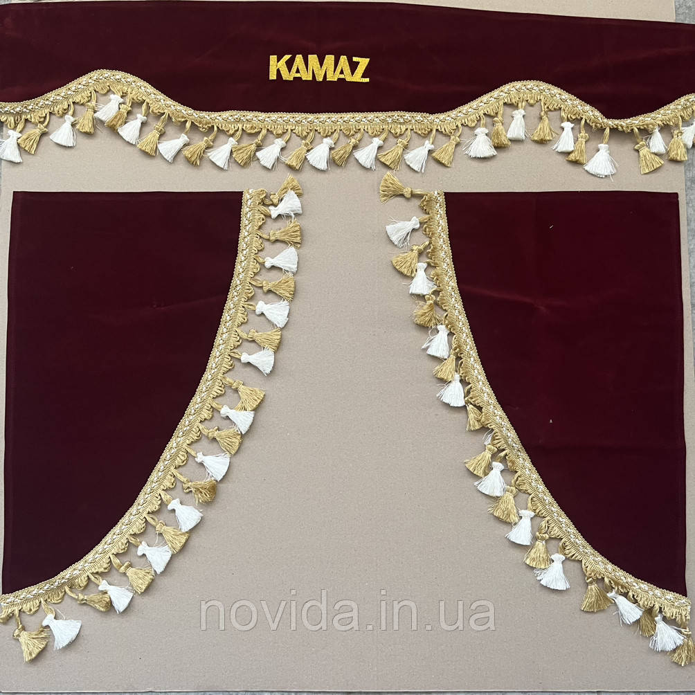 Штори кабіни КАМАЗ (ламбрекен лобового скла, куточки бокового скла) бордові 5410-8219110-03