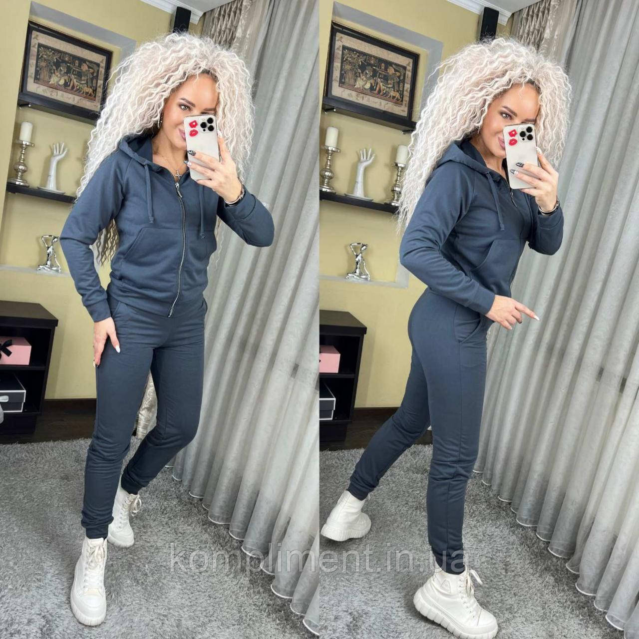 Жіночий весняний спортивний костюм із капюшоном, сірий SE — 6119