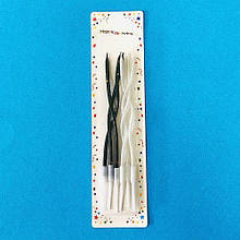 Свічки для торта "Хвиля" 15 см ( 6 шт.) МІКС чорні + білі з краплями золота