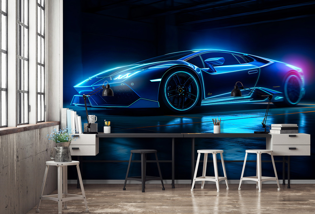 3D фотошпалери Lamborghini 368x254см 14644V8 флізелінові неон авто сучасний дизайн, фото 1