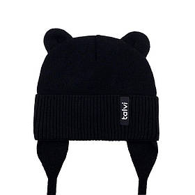 Демісезонна двошарова шапка з вушками на зав'язках об'єм голови 36 - 38 см (0 - 2 місяці) Talvi Чорний