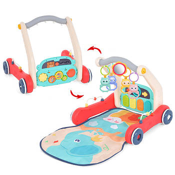 Ігровий розвиваючий килимок-ходунки для немовляти HE0640 Килимок для малюків з іграшками та м'якою дугою