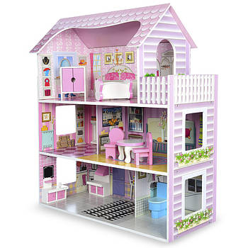 Дитячий триповерховий іграшковий будиночок для ляльок TREE TOYS MD 1204 Іграшковий будиночок з меблями