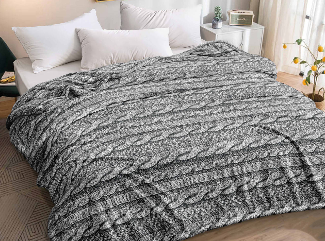 Плед з мікрофібри Велсофт Косичка сірий 220х240 см