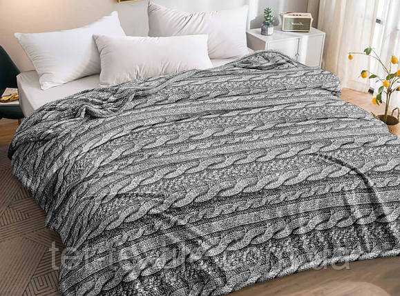 Плед з мікрофібри Велсофт Косичка сірий 220х240 см, фото 1