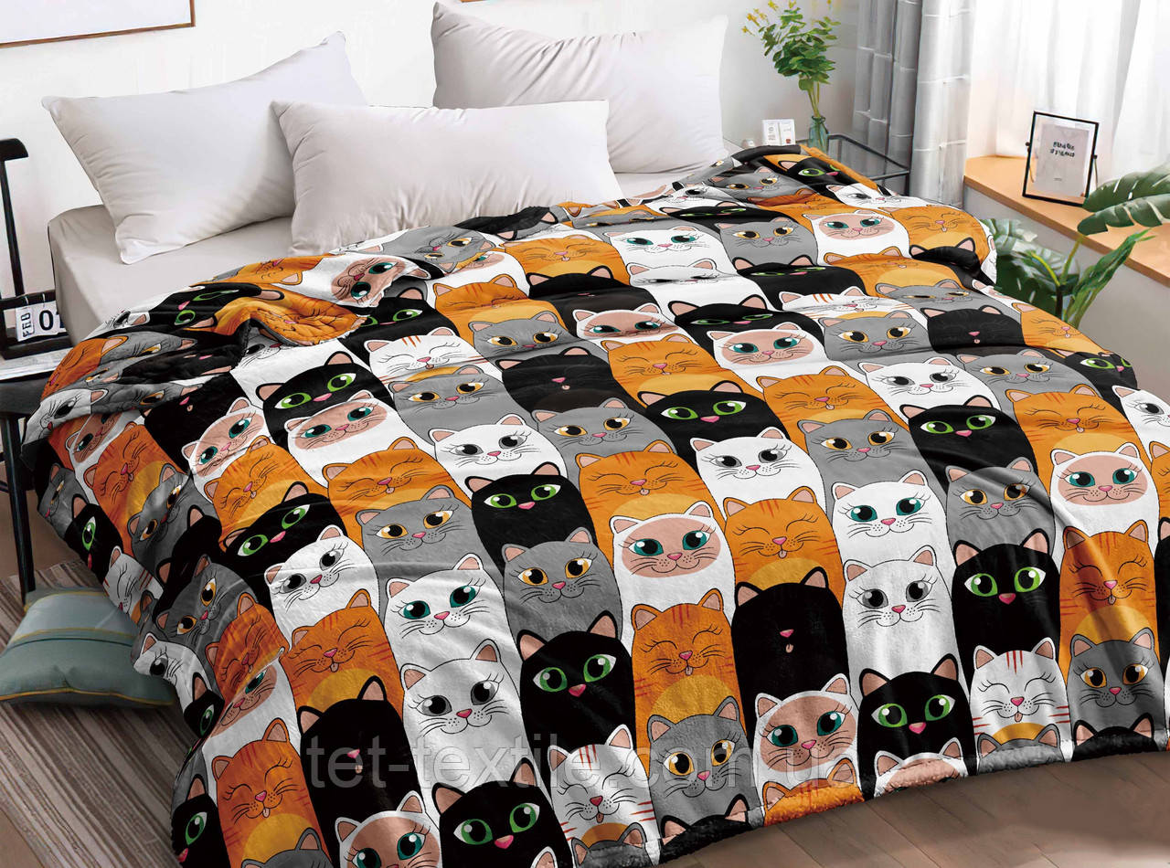 Плед із мікрофібри Велсофт Різнокольорові котики 160х210 см