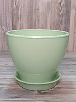 Горщик/вазон 1,5 л. для квітів Світло-зелений, з піддоном, кімнатних (домашніх) рослин