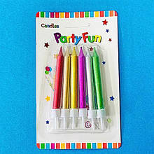 Свічки на торт "Великі" 9 см (6 шт.) металік АСОРТІ