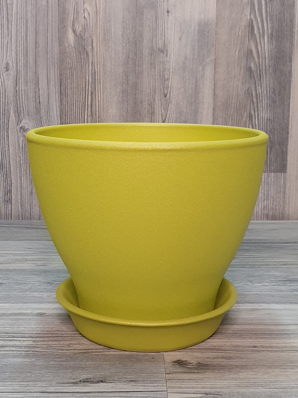 Горщик/вазон 1,5 л. для квітів Зелений матовий, з піддоном, кімнатних (домашніх) рослин, фото 1