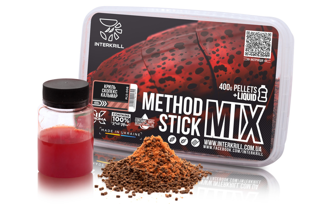 Пелетс Interkrill Method/Stick Mix Криль-Скопекс-Кальмар 400г (PLS-008), фото 1