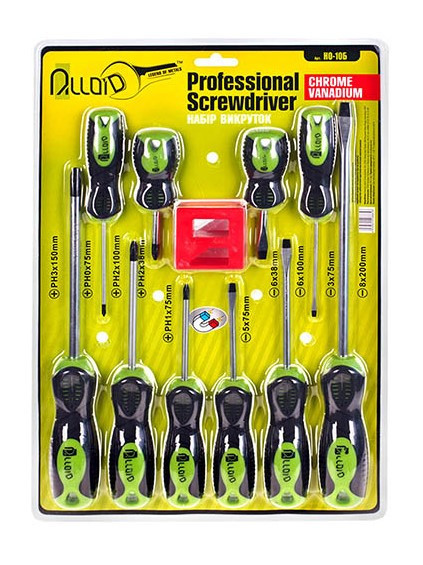 Набір викруток 10 предм. шліць та хрест ALLOID, фото 1