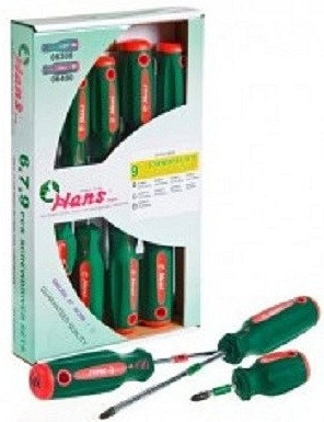 Набір викруток 9 предм. шліц та хрест (картон. упак) HANS (06400-9MG), фото 1