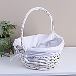 Кошик плетений круглий з білою тканиною 30 см