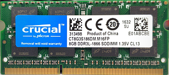 Оперативна пам'ять для ноутбука Crucial DDR3 8GB PC3L-14900S 1.35 V 1866MHz SODIMM (б/у)