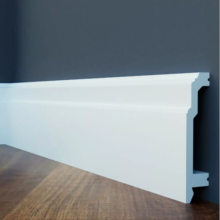 Ударостійкий плінтус LPC-26 з дюрополімер білого кольору Cezar висотою 103мм. Доставка, фото 1