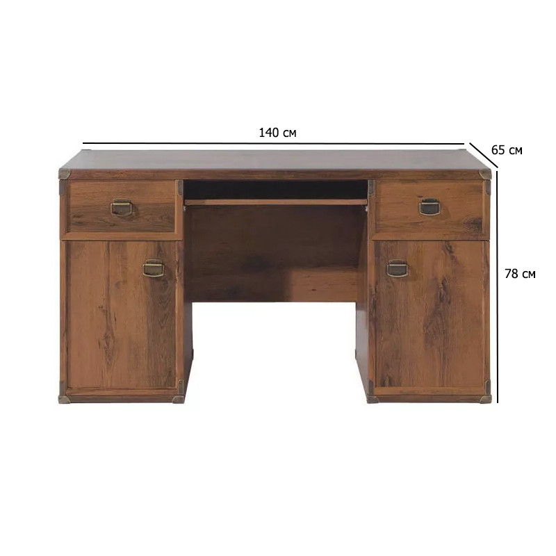 Письмовий стіл з двома тумбами Індіана 140х65 см дуб шутер з висувною полицею для школяра, фото 1
