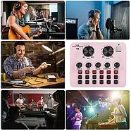 Портативна звукова карта з мікрофоном у комплекті EL-HP-201 Багатофункціональна аудіокарта Рожева, фото 2