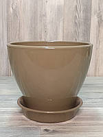 Горщик/вазон 1,5 л. для квітів Темно-сірий, з піддоном, кімнатних (домашніх) рослин