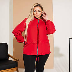 Червона жіноча батальна куртка-вітровка з плащової тканини на підкладці з капюшоном на блискавці з кишенями