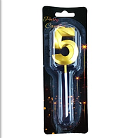 Свічка цифра золото 5