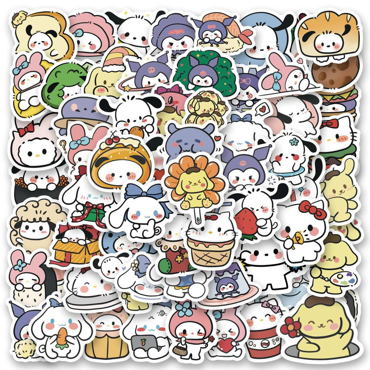 Милі стікери Hello Kitty 60 штук. Набір наліпок з kuromi наклейки хелоу кіті гарні вінілові наліпки куромі