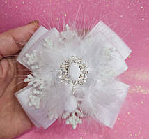 Бант Сніжинка заколка або резинка Новорічні бантики заколочки зі сніжинками Сніжинки Снежинка Сніжинки